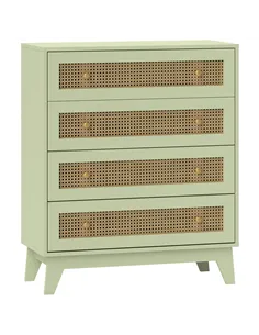 HOMCOM Chest of Drawers, 4-Drawer Storage Organiser Unit with Rattan Element for Bedroom, Living Room, Light Green