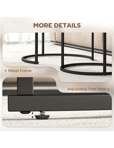 HOMCOM Coffee Table Set of 2, Round Nest of Tables with Metal Frame, Modern Side Tables for Living Room, Rustic Brown