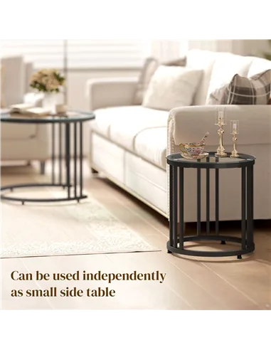 HOMCOM Round Coffee Tables Set of 2, Nesting Tables with Tempered Glass Top and Steel Frame, Black