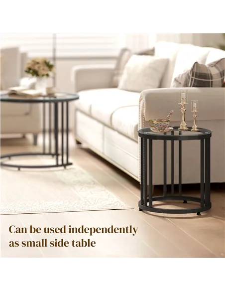 HOMCOM Round Coffee Tables Set of 2, Nesting Tables with Tempered Glass Top and Steel Frame, Black