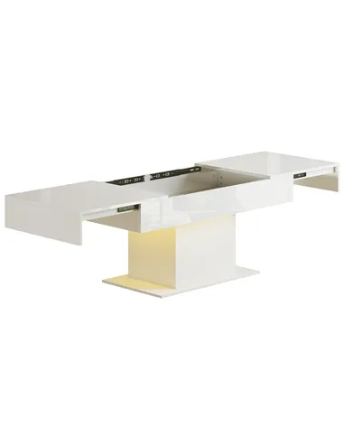 HOMCOM Extendable Coffee Table with LED Lights and Storage - High Gloss White