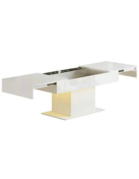 HOMCOM Extendable Coffee Table with LED Lights and Storage - High Gloss White