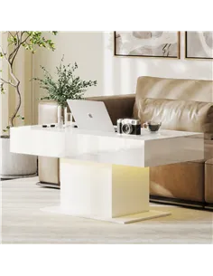 HOMCOM Extendable Coffee Table with LED Lights and Storage - High Gloss White 2