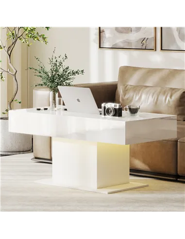 HOMCOM Extendable Coffee Table with LED Lights and Storage - High Gloss White
