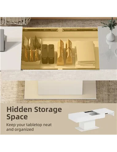 HOMCOM Extendable Coffee Table with LED Lights and Storage - High Gloss White