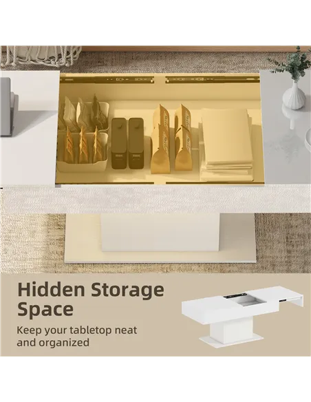 HOMCOM Extendable Coffee Table with LED Lights and Storage - High Gloss White