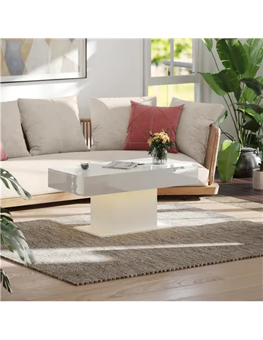 HOMCOM Extendable Coffee Table with LED Lights and Storage - High Gloss White