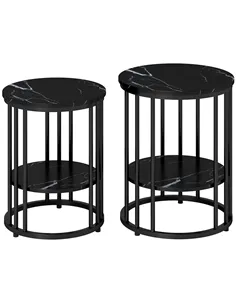 HOMCOM Set of Two Marble-Effect Coffee Tables - Black
