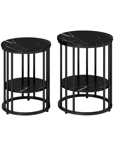 HOMCOM Set of Two Marble-Effect Coffee Tables - Black