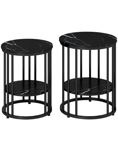 HOMCOM Set of Two Marble-Effect Coffee Tables - Black