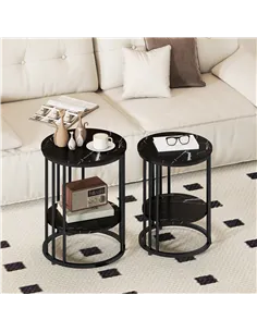 HOMCOM Set of Two Marble-Effect Coffee Tables - Black 2