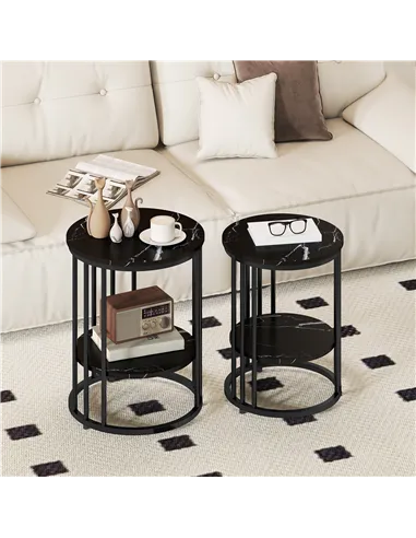 HOMCOM Set of Two Marble-Effect Coffee Tables - Black