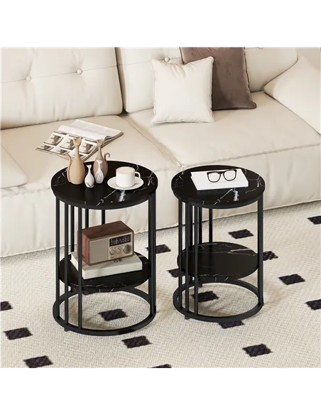 HOMCOM Set of Two Marble-Effect Coffee Tables - Black