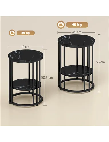 HOMCOM Set of Two Marble-Effect Coffee Tables - Black