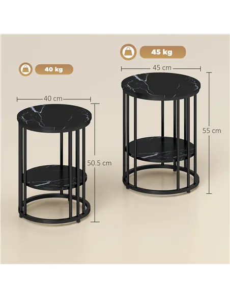 HOMCOM Set of Two Marble-Effect Coffee Tables - Black