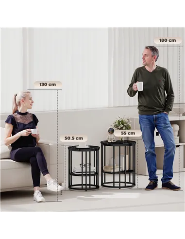 HOMCOM Set of Two Marble-Effect Coffee Tables - Black