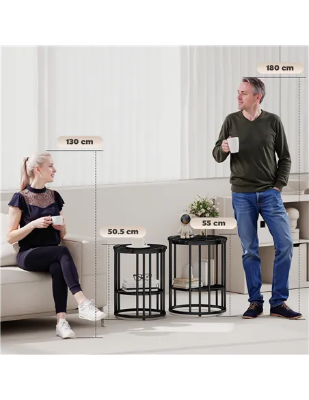 HOMCOM Set of Two Marble-Effect Coffee Tables - Black