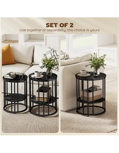 HOMCOM Set of Two Marble-Effect Coffee Tables - Black