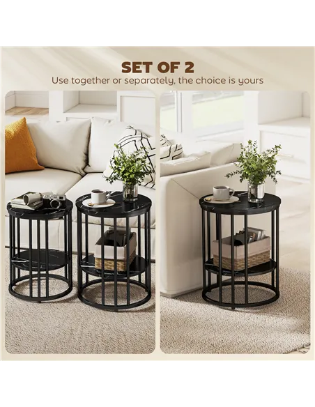 HOMCOM Set of Two Marble-Effect Coffee Tables - Black