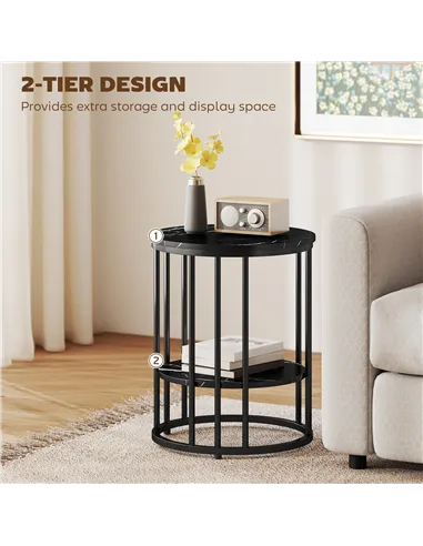 HOMCOM Set of Two Marble-Effect Coffee Tables - Black