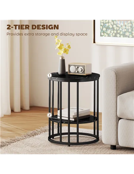 HOMCOM Set of Two Marble-Effect Coffee Tables - Black