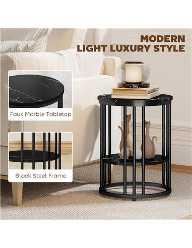 HOMCOM Set of Two Marble-Effect Coffee Tables - Black