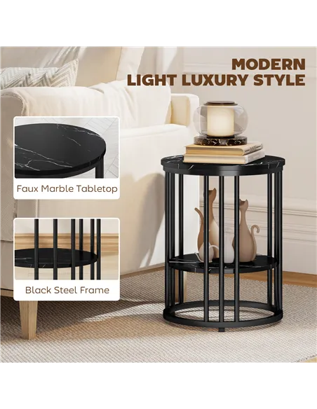 HOMCOM Set of Two Marble-Effect Coffee Tables - Black