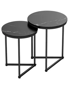 HOMCOM Set of Two Marble-Effect Nest of Tables - Black Marble Effect