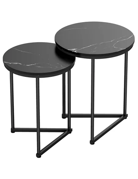 HOMCOM Set of Two Marble-Effect Nest of Tables - Black Marble Effect