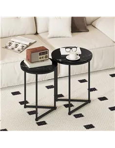 HOMCOM Set of Two Marble-Effect Nest of Tables - Black Marble Effect 2
