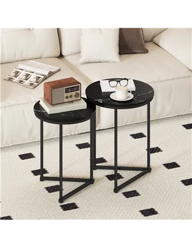 HOMCOM Set of Two Marble-Effect Nest of Tables - Black Marble Effect