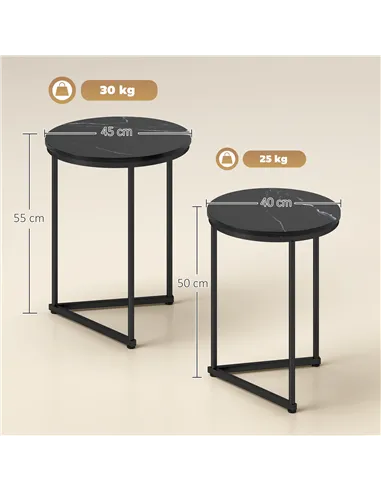 HOMCOM Set of Two Marble-Effect Nest of Tables - Black Marble Effect