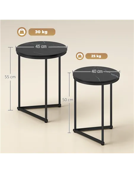 HOMCOM Set of Two Marble-Effect Nest of Tables - Black Marble Effect