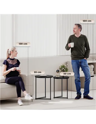 HOMCOM Set of Two Marble-Effect Nest of Tables - Black Marble Effect