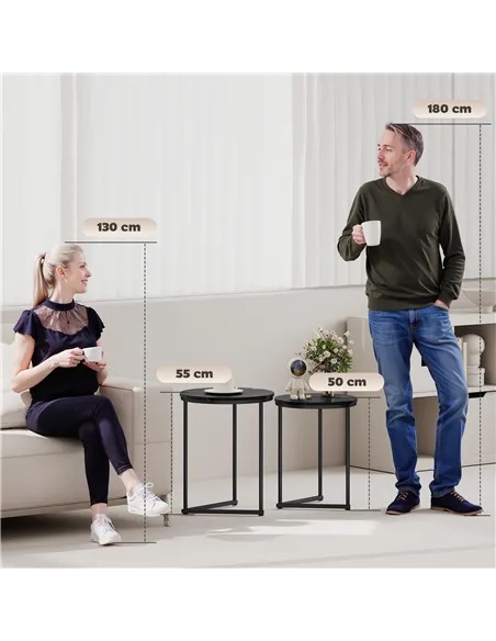 HOMCOM Set of Two Marble-Effect Nest of Tables - Black Marble Effect