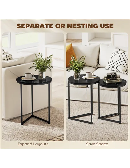 HOMCOM Set of Two Marble-Effect Nest of Tables - Black Marble Effect