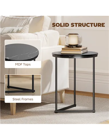 HOMCOM Set of Two Marble-Effect Nest of Tables - Black Marble Effect