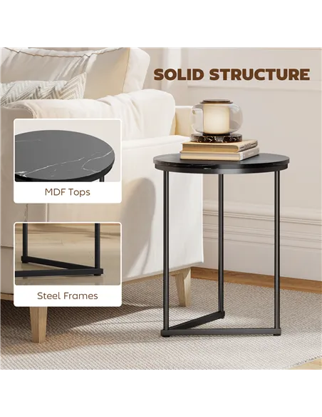 HOMCOM Set of Two Marble-Effect Nest of Tables - Black Marble Effect