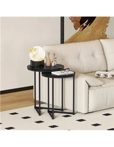 HOMCOM Set of Two Marble-Effect Nest of Tables - Black Marble Effect