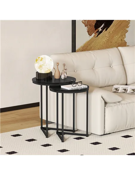 HOMCOM Set of Two Marble-Effect Nest of Tables - Black Marble Effect