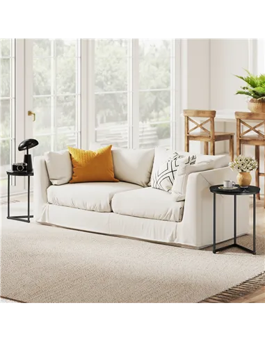 HOMCOM Set of Two Marble-Effect Nest of Tables - Black Marble Effect