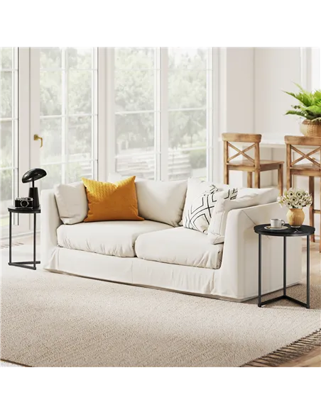 HOMCOM Set of Two Marble-Effect Nest of Tables - Black Marble Effect