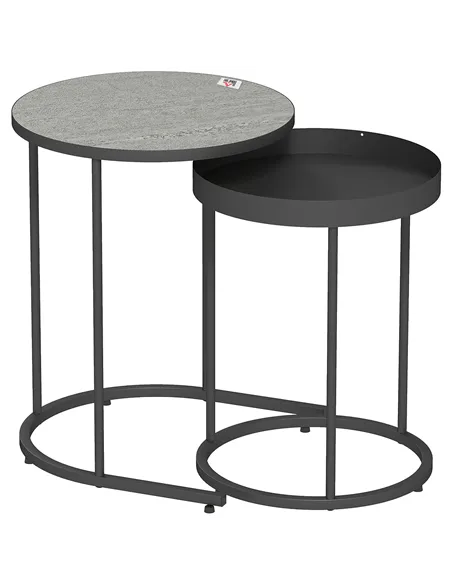 HOMCOM Set of Two Industrial Nesting Tables - Grey