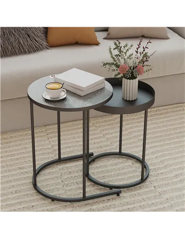 HOMCOM Set of Two Industrial Nesting Tables - Grey