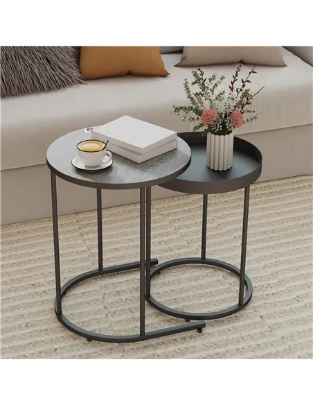 HOMCOM Set of Two Industrial Nesting Tables - Grey