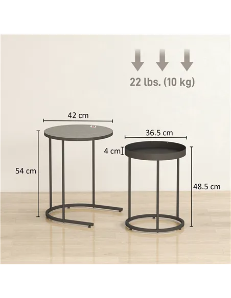 HOMCOM Set of Two Industrial Nesting Tables - Grey