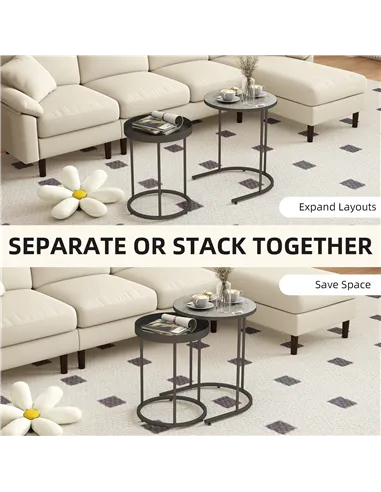 HOMCOM Set of Two Industrial Nesting Tables - Grey