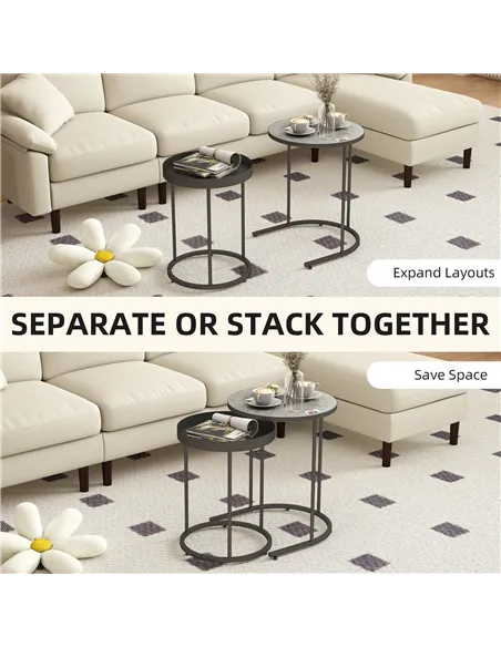 HOMCOM Set of Two Industrial Nesting Tables - Grey