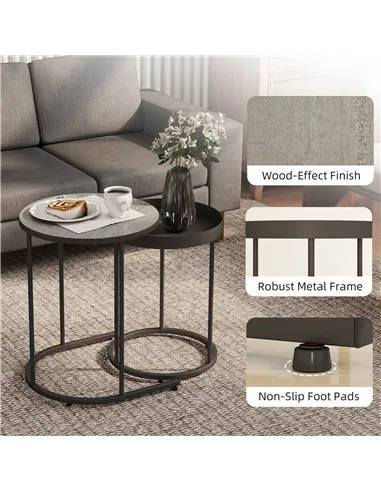 HOMCOM Set of Two Industrial Nesting Tables - Grey