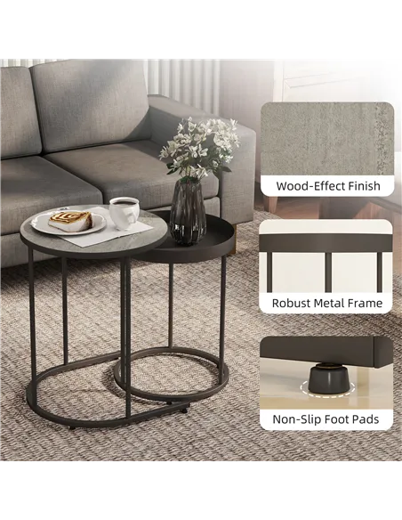 HOMCOM Set of Two Industrial Nesting Tables - Grey